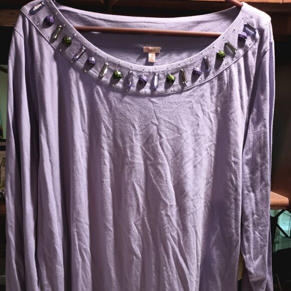 Reba Tops - NWT Reba 3X L/S Purple Cotton/Modal Top with Stones at Neckline